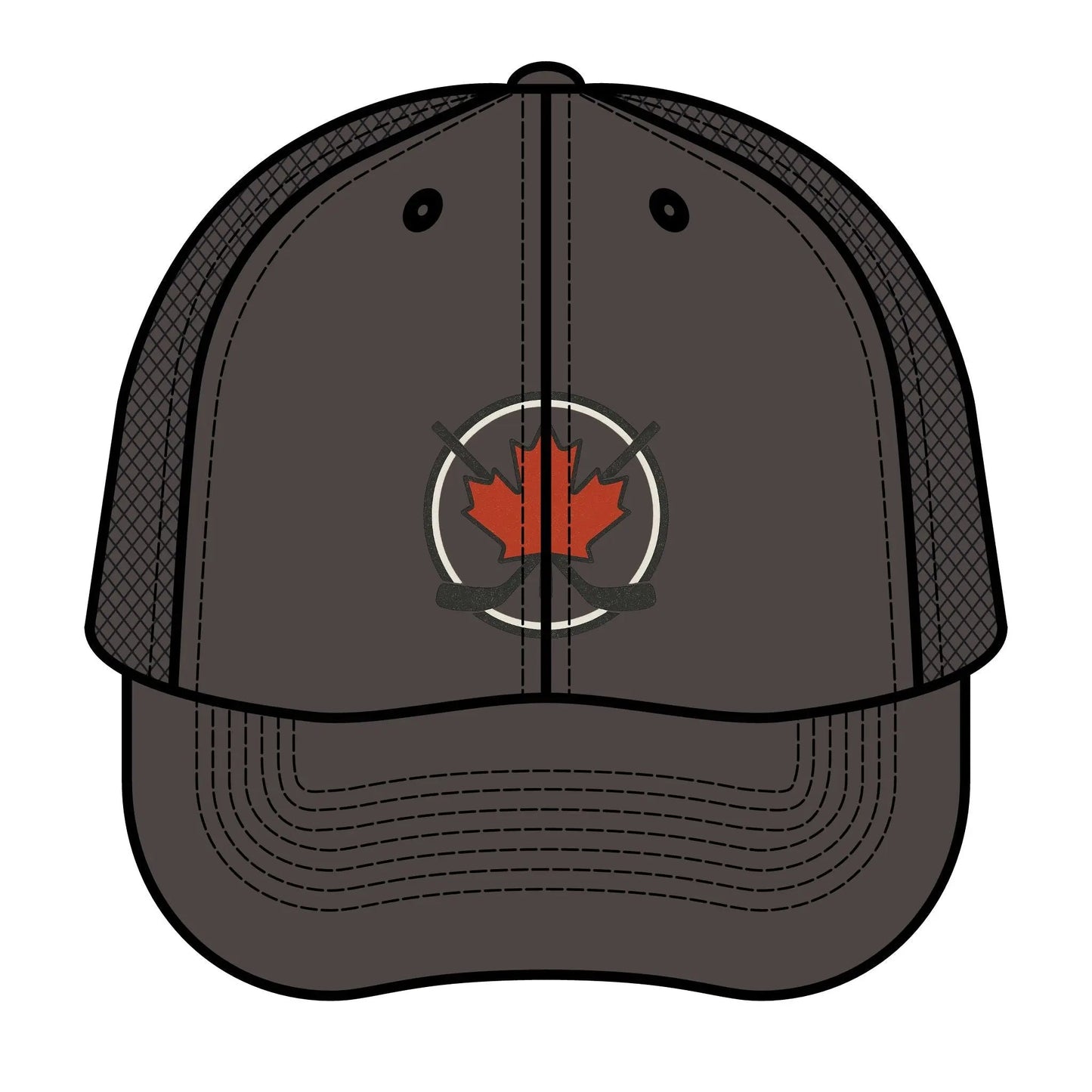 Maple Stick Hockey Hat Canadian Maple Leaf Cap with Crossed Hockey Sticks - Premium Snapback Trucker Hat - Canada Pride Baseball Cap