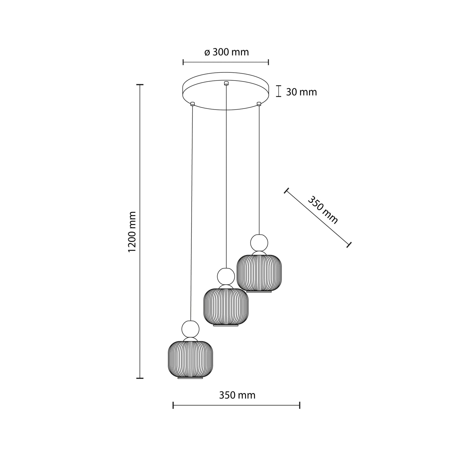 Ballo Scandinavian 3-Light Pendant Ceiling Light Fixture for Kitchen Island, Dining Room & Living Room