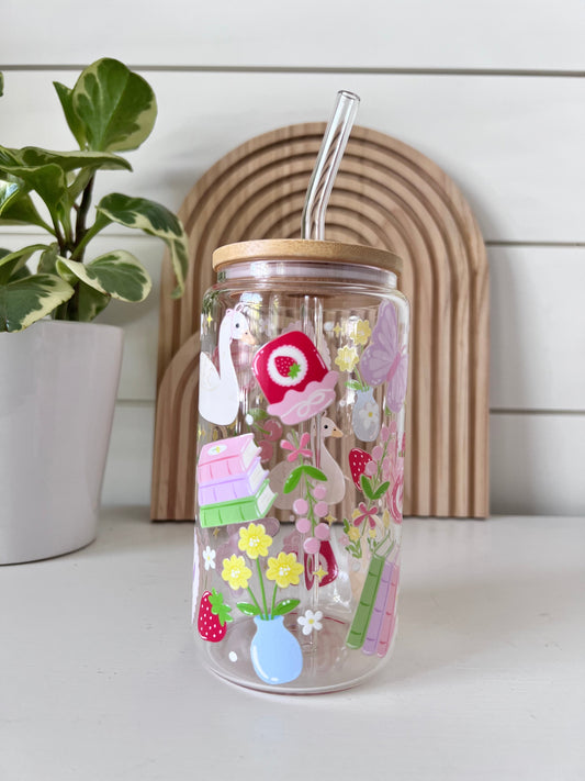 Cottagecore girly glass cup