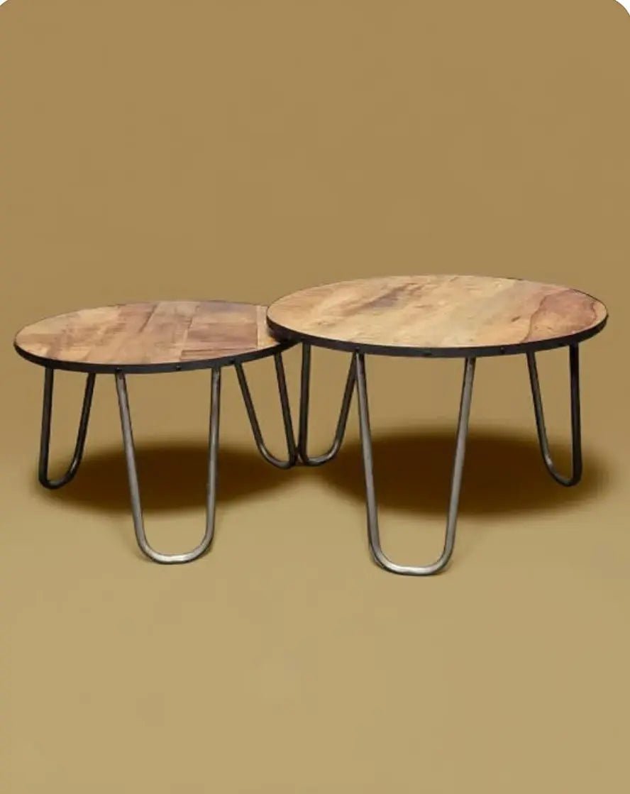 Tables basses en bois de manguier patte en épingle ensemble de 2