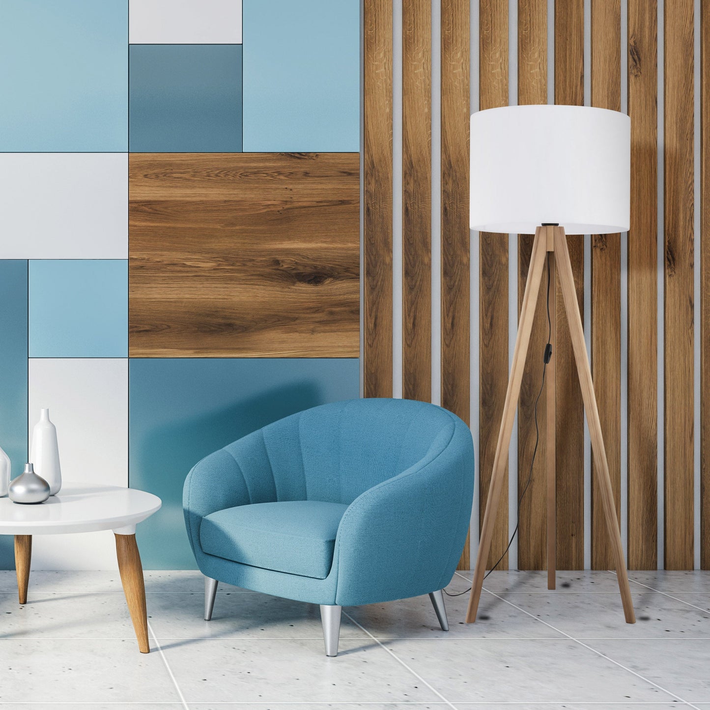 GRAND Pine White Mid-Century Modern Floor Lamp