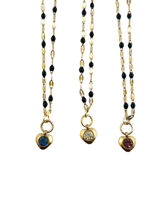 Heart Stone Necklaces in gold - various birthstone colours