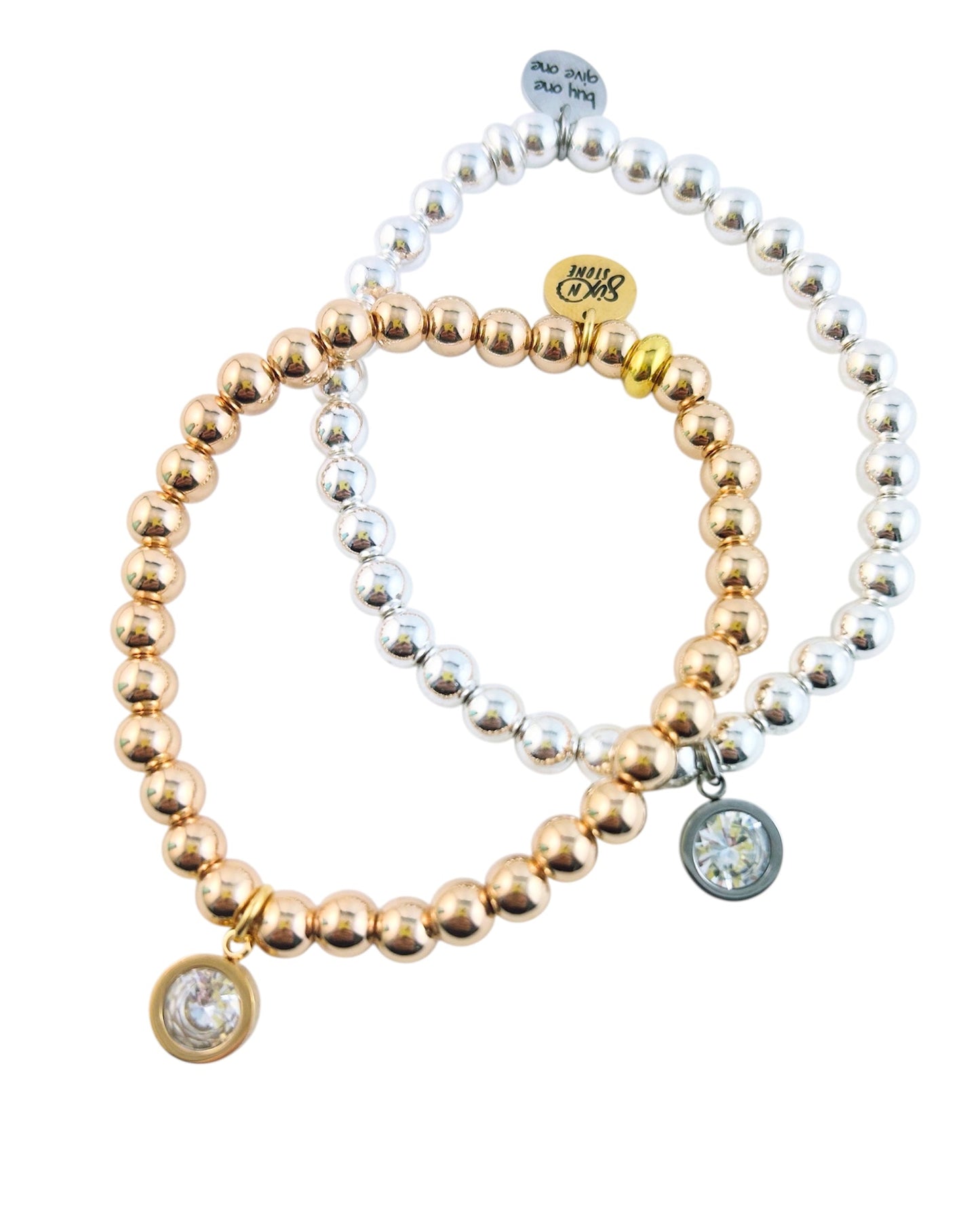 Hematite and Bezel Charm Bracelet - Gold