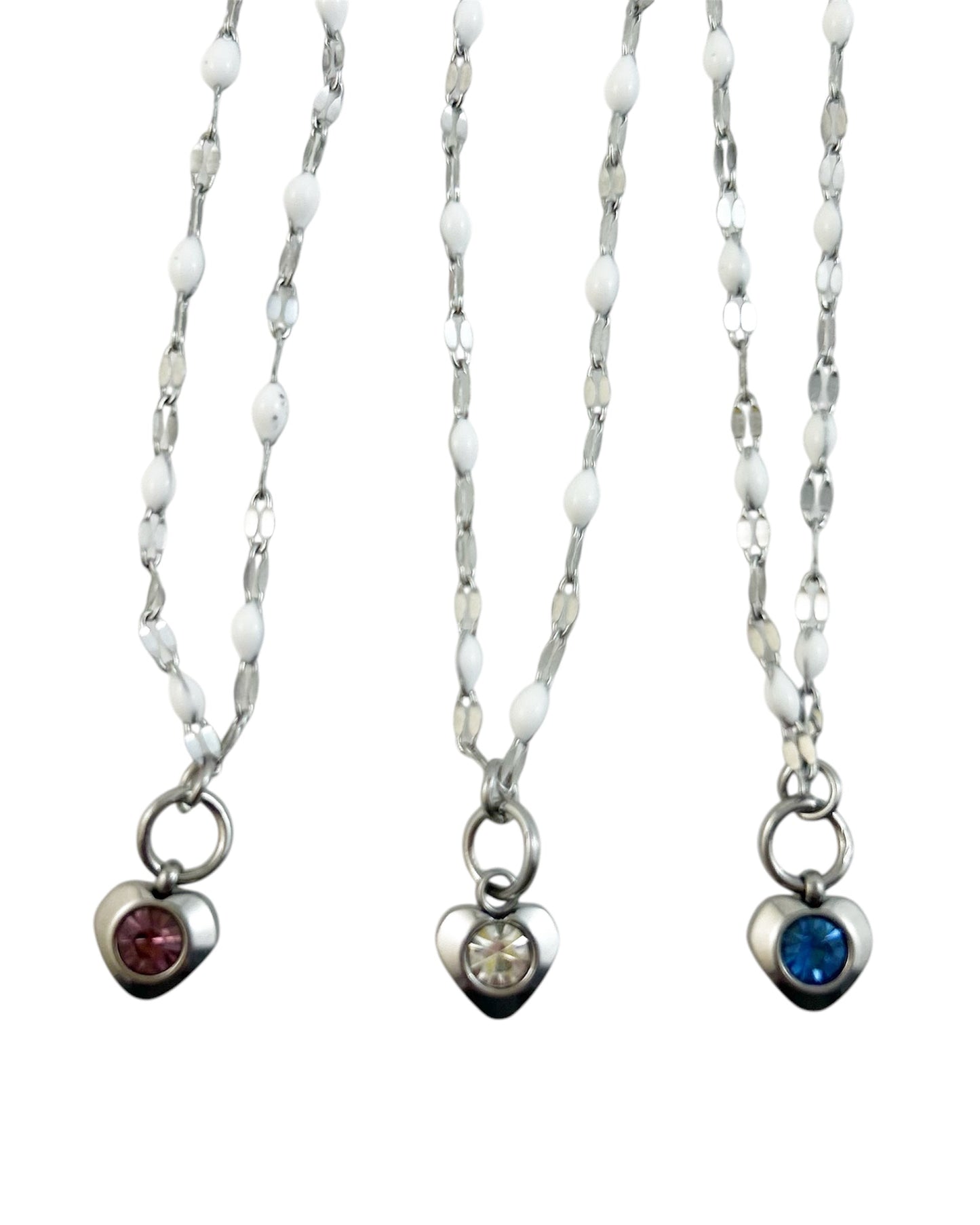 Heart Stone Necklaces in silver - various birthstone colours