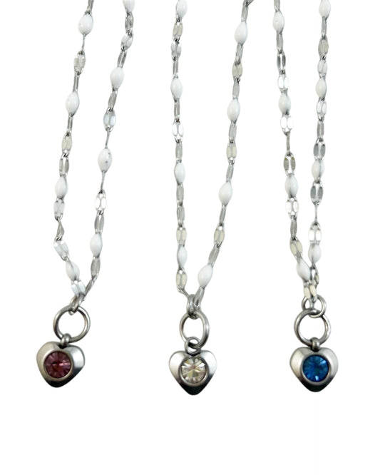 Heart Stone Necklaces in silver - various birthstone colours
