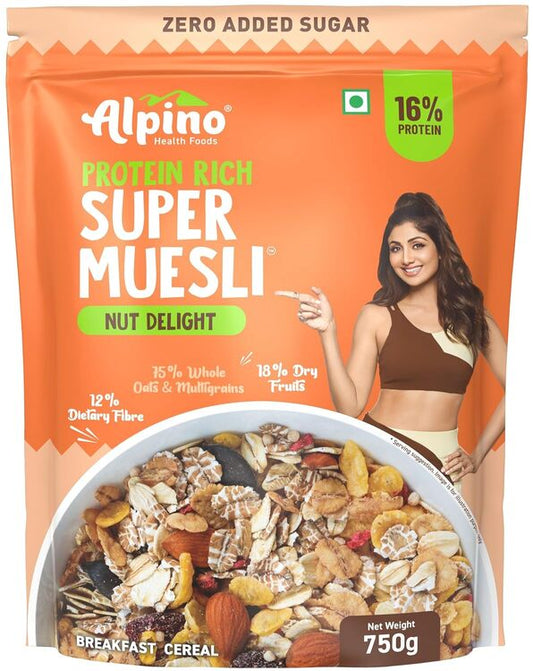 Super Muesli Nut Delight - 69% Whole Grain, 20% Dried Fruits & Nuts, No Sugar Infused Fruits - High Protein, Fibre Source - Premium Breakfast Cereal |