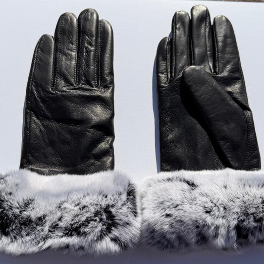 Women's Lamb Leather Gloves with Rabbit Fur Trim