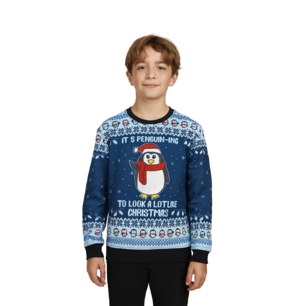 Boy Cute Penguin Sweater with Pom Pom