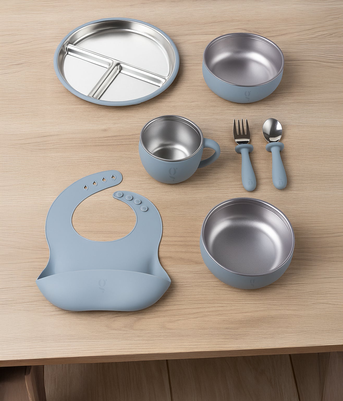 Premium 7-Piece Silicone & Stainless Steel Kids Dinnerware Set | Feeding Set