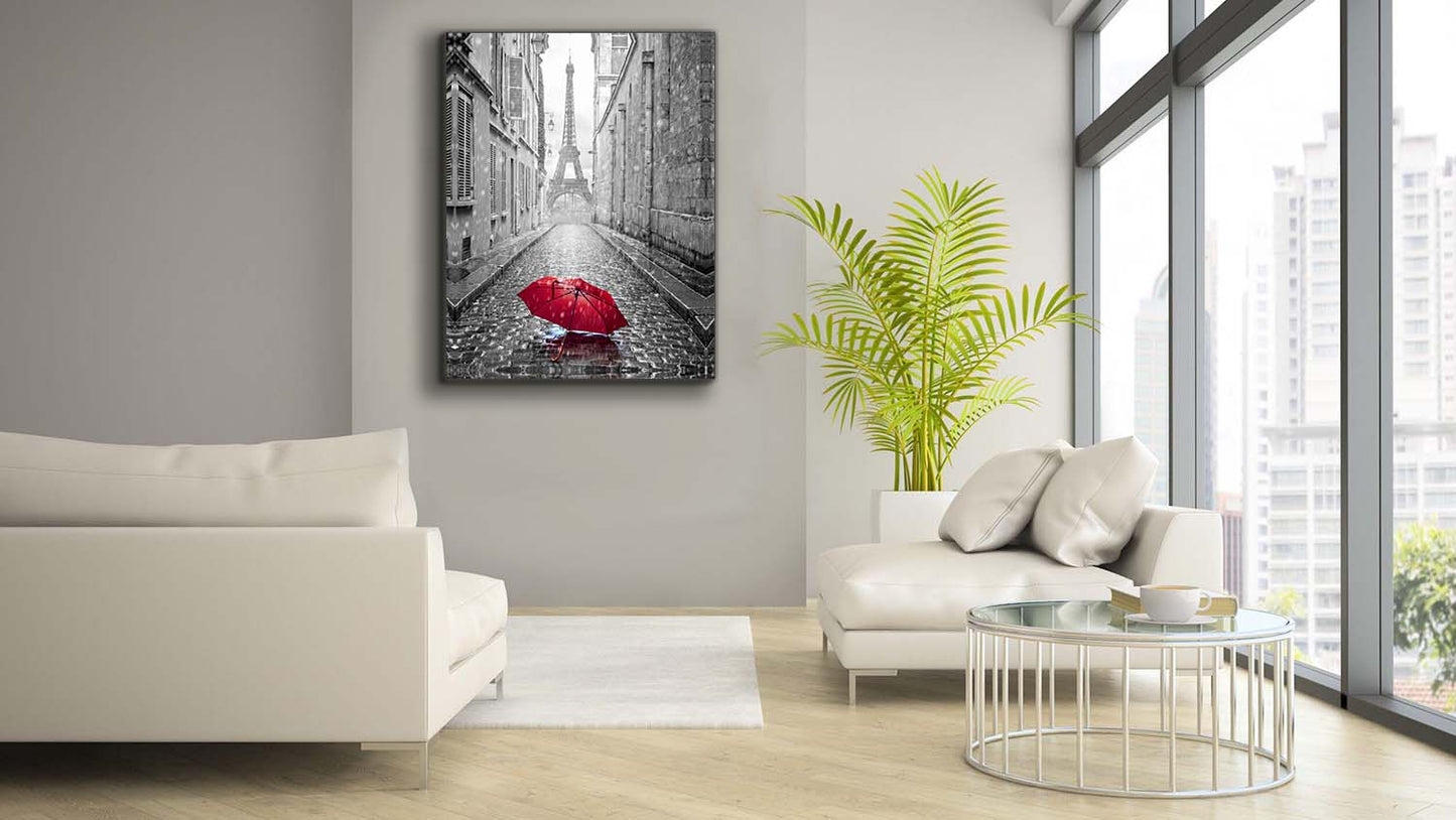 Canvas Wall Art-Red Umbrella Eiffel Tower-Printed Artwork