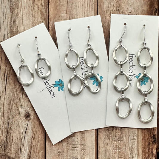 Wavy Hoop Drop Earrings – Matte Silver Asymmetrical Hoops, Hypoallergenic