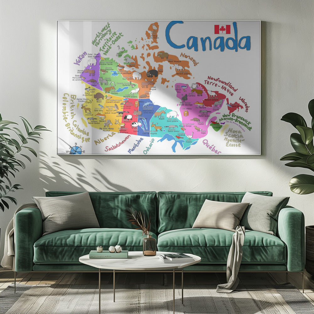 Wall art Illustrated Map of Canada with Animals by Carla Daly