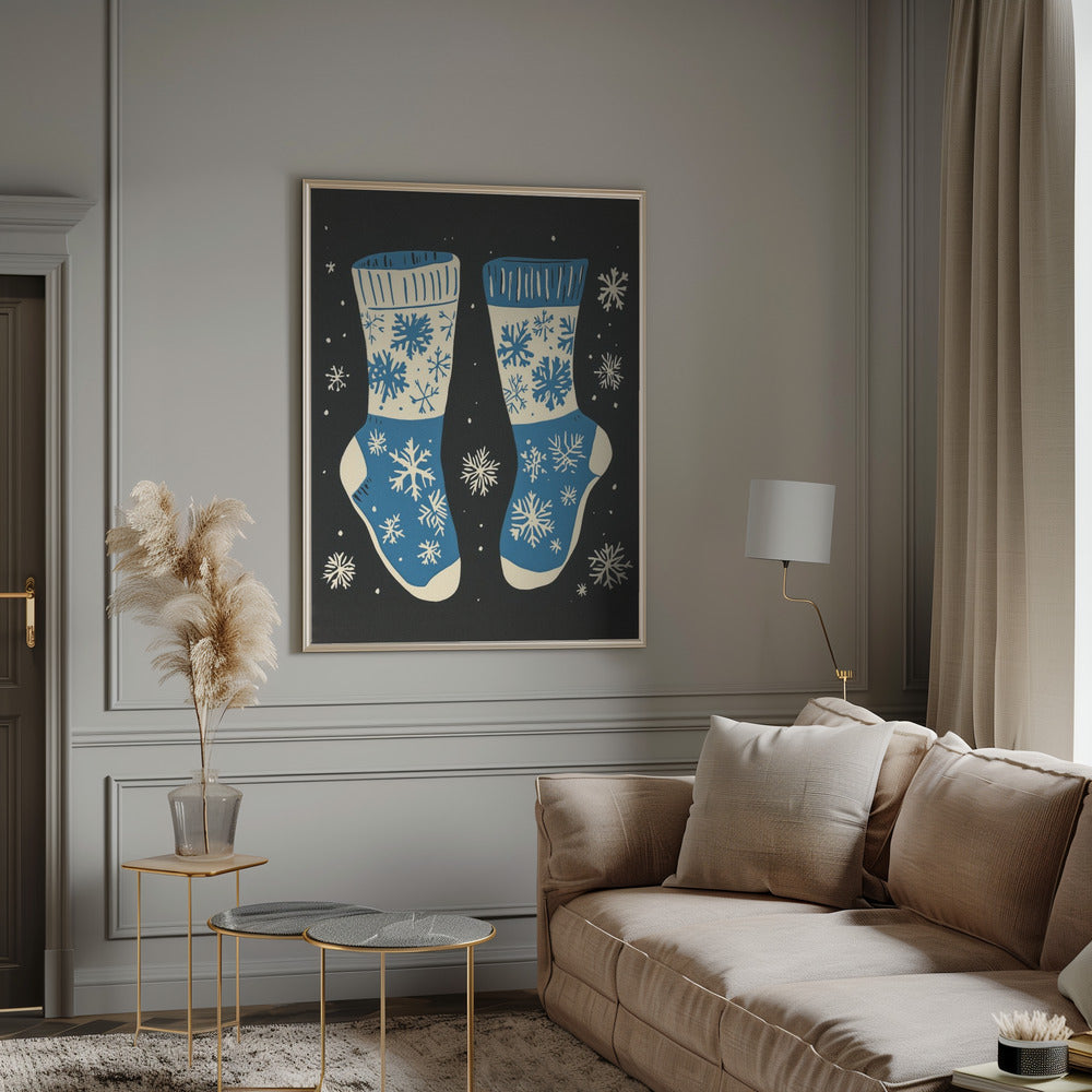 Wall art Vintage Socks Knittwear Blue On Black Canvas Print