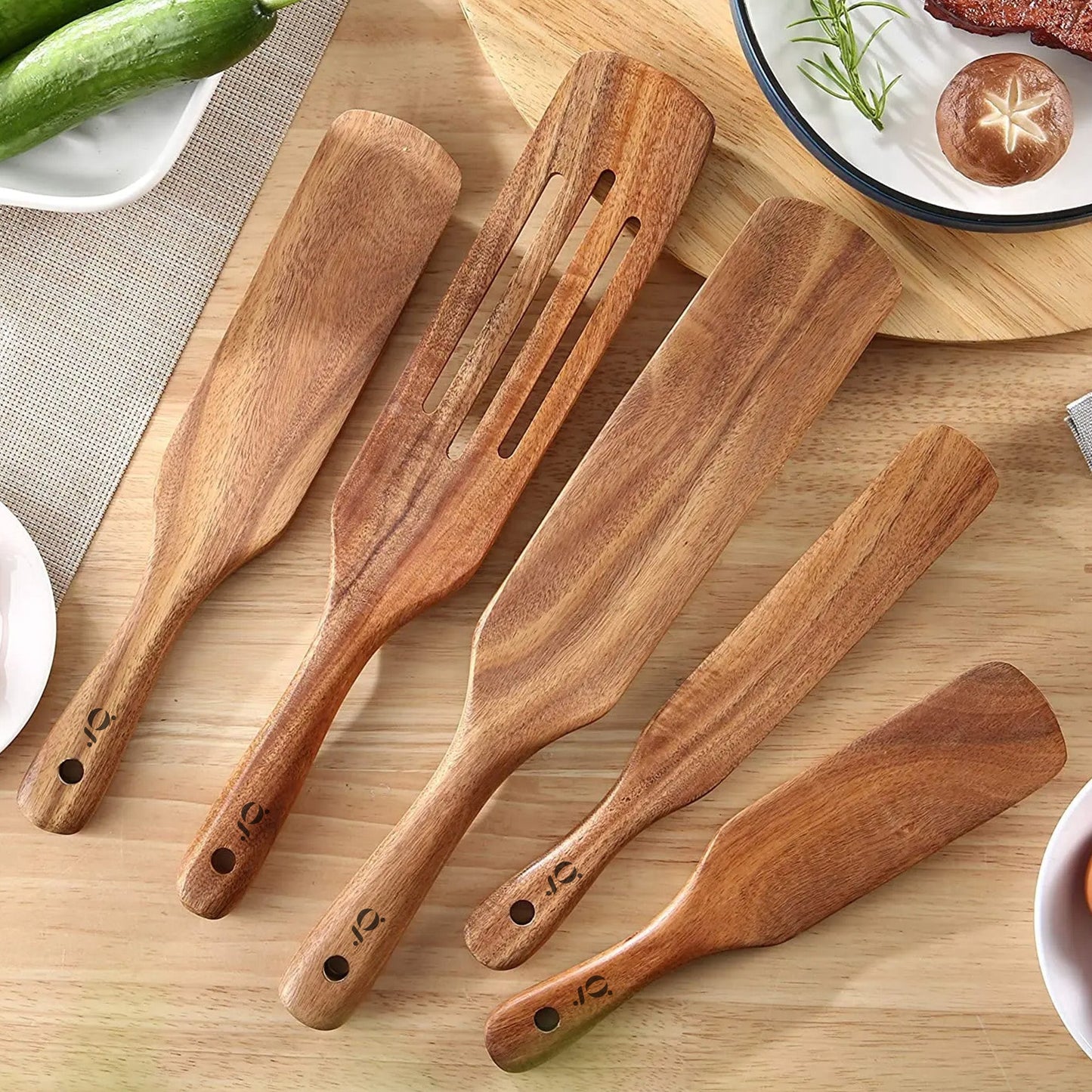 Acacia Wood Spurtle Set of 5 Piece , Wooden Cooking Utensils