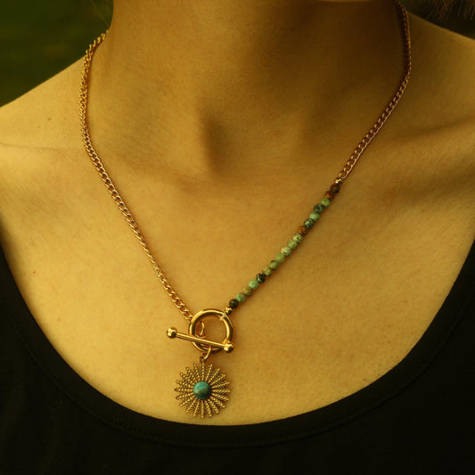 McKENZIE - Natural Stone Boho-Chic Gold Necklace