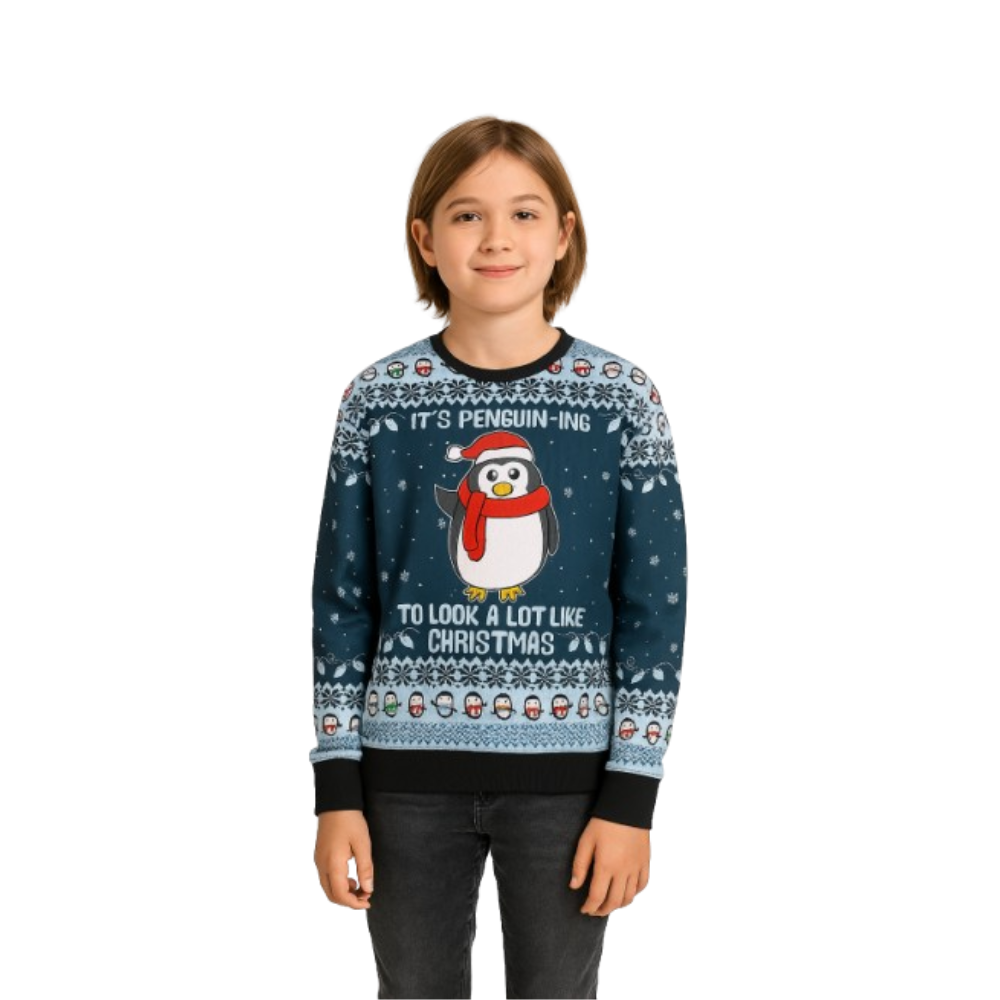 Girl Cute Penguin Sweater with Pom Pom