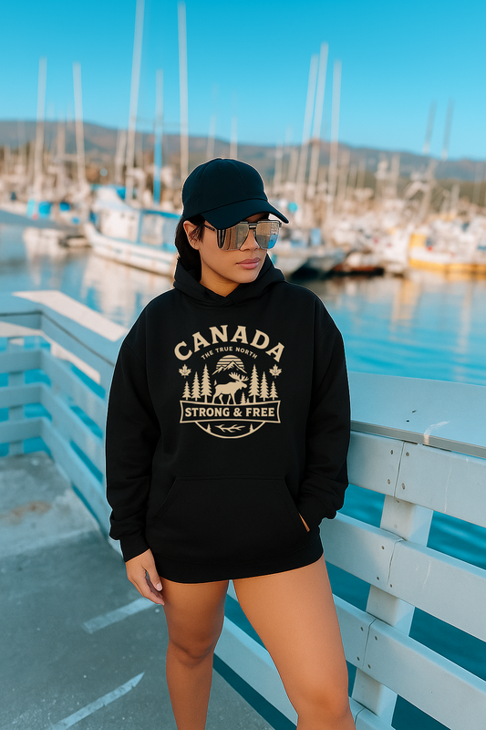 T-Shirt Crewneck Hoody Canada Strong & Free – Moose, Trees & Mountain Design