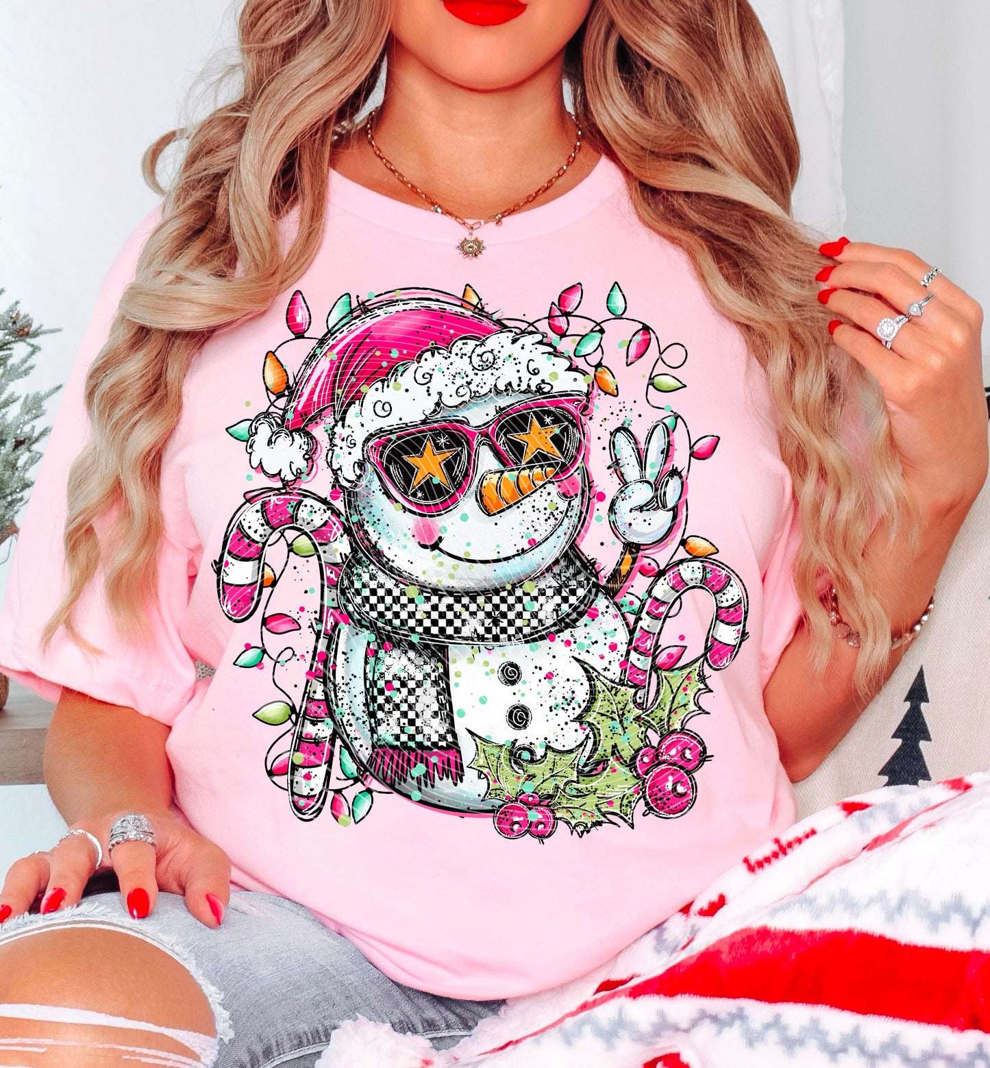 Hoody Crewneck – Cool Snowman with Sunglasses & Candy Canes Christmas Sweatshirt Design