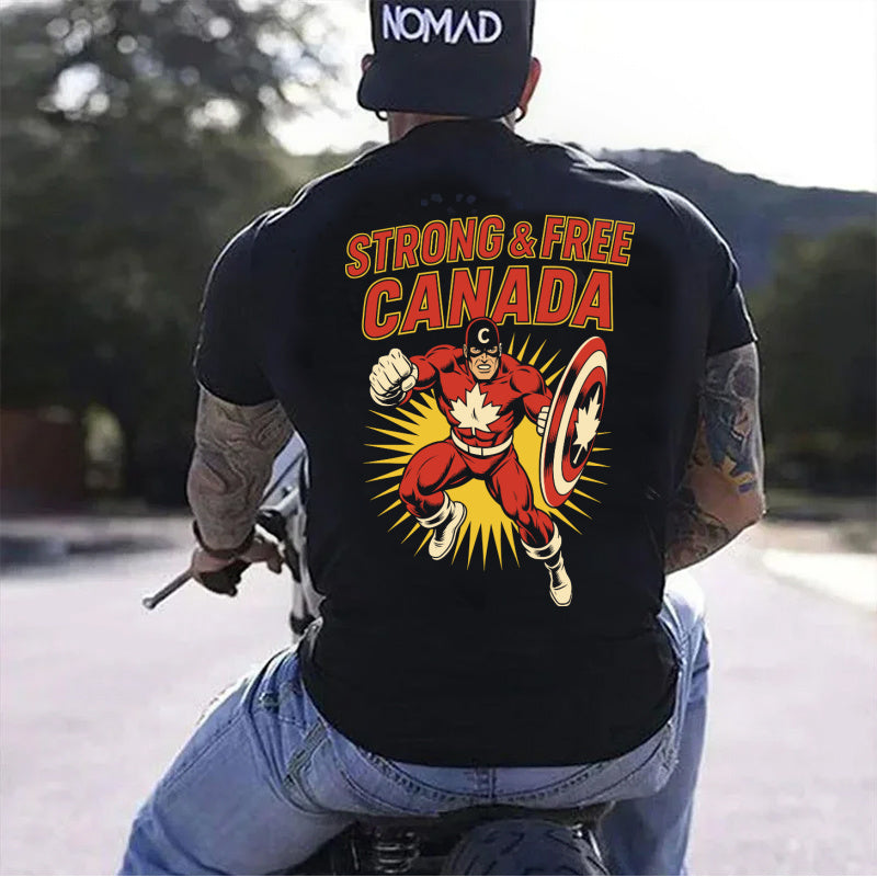 T-Shirt Or Sweatshirt Crewneck Strong & Free Canada Superhero – Bold Maple Leaf Shield Design