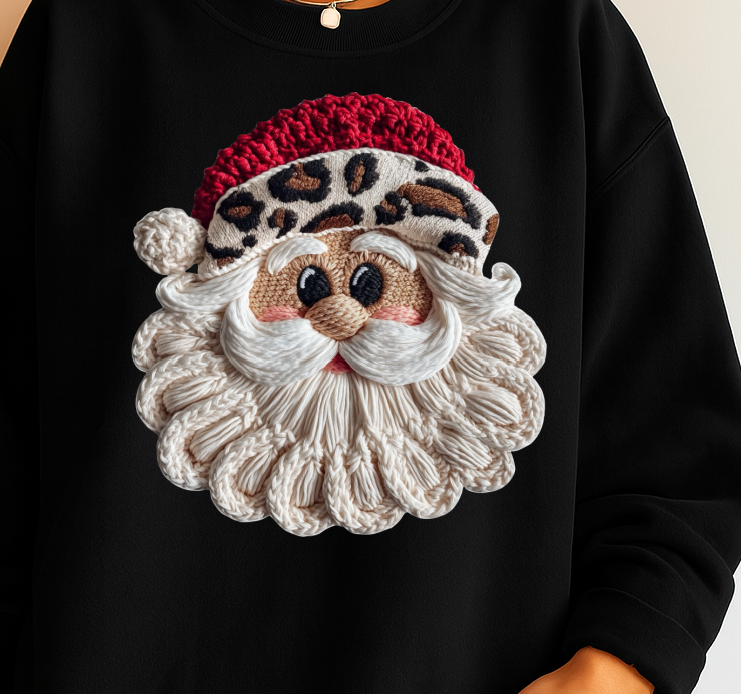 Sweatshirt Or Hoodie – Leopard Santa Christmas Wool Effect