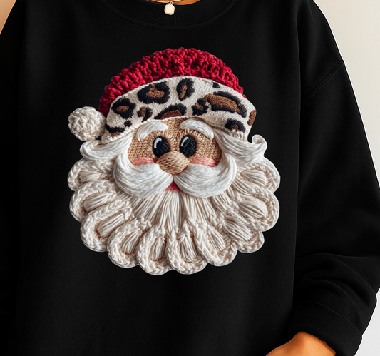 Sweatshirt Or Hoodie – Leopard Santa Christmas Wool Effect