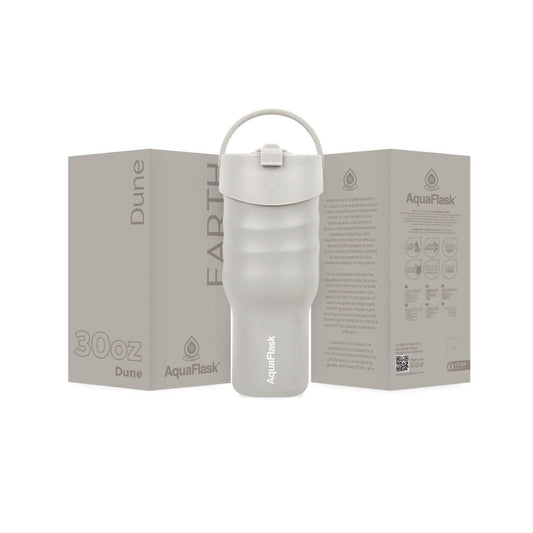 AquaFlask Earth Collection 30oz Insulated Stainless Steel Tumbler with Handle – Hot 12H / Cold 24H, Leak-Proof & Durable