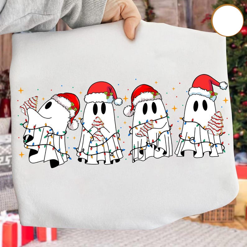 Hoody Crewneck Christmas Ghost Squad – Cute Santa Hat & Holiday Lights Design
