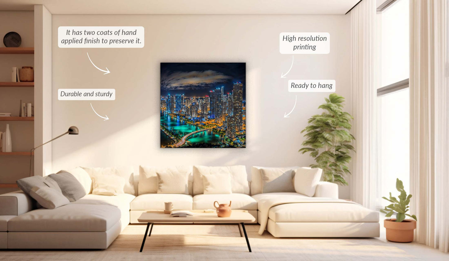 Miami-City Skyline - Canvas Wall Decor- RGB varnish
