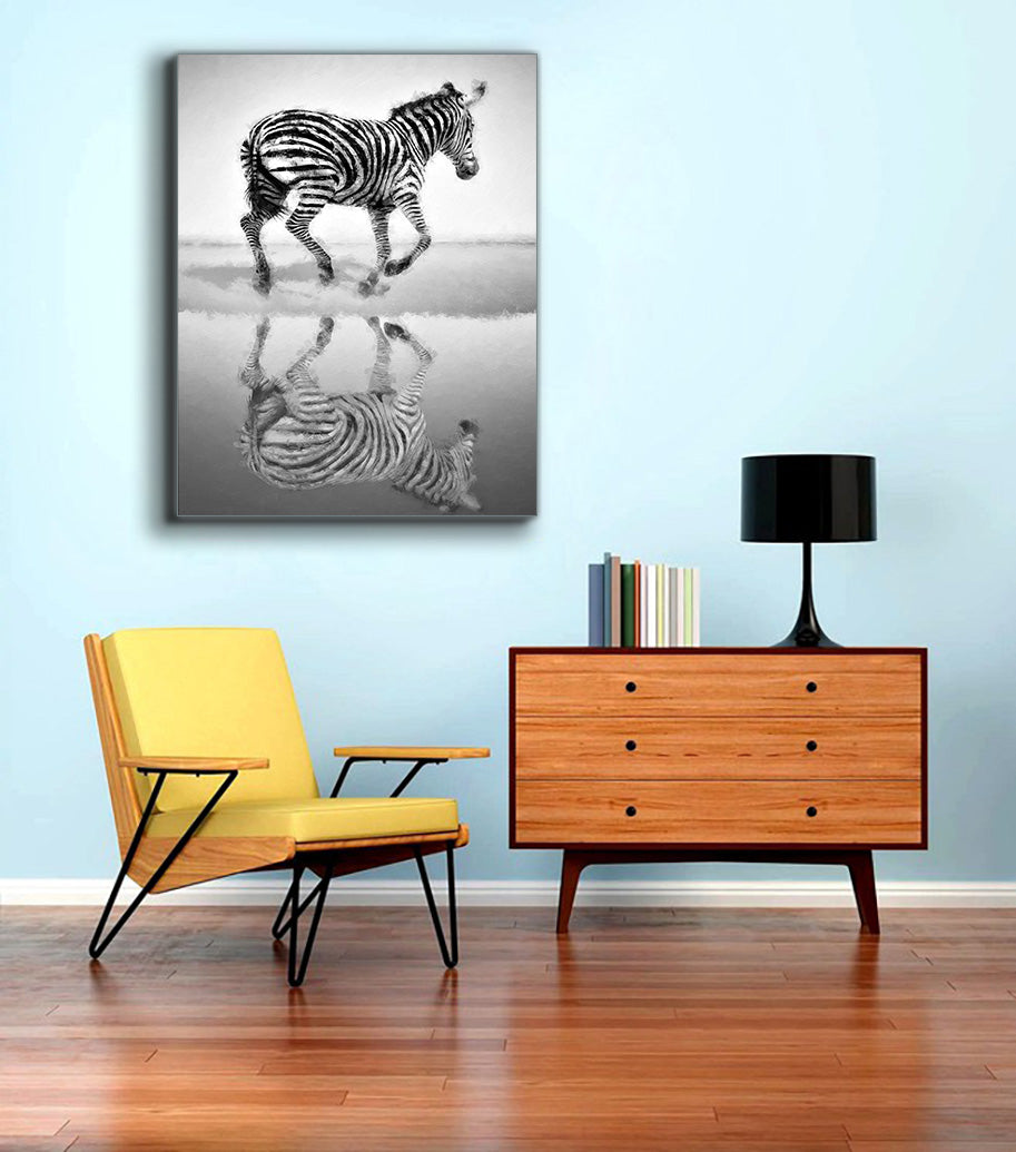 Zebra Canvas Black and White -Wildlife Canvas Art-Silver varnish