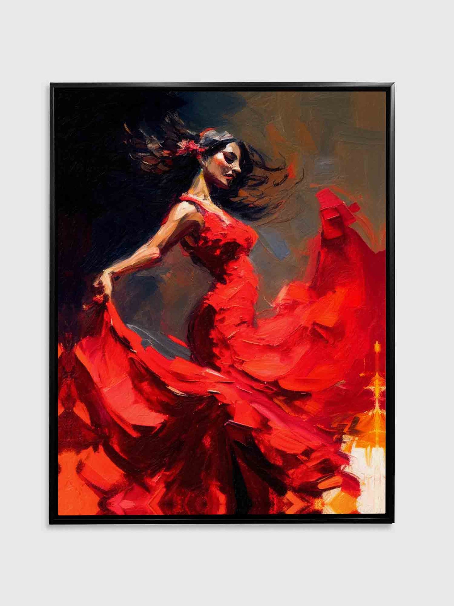 Wall Art-The red dress-Fine Artwork. Gold varnish