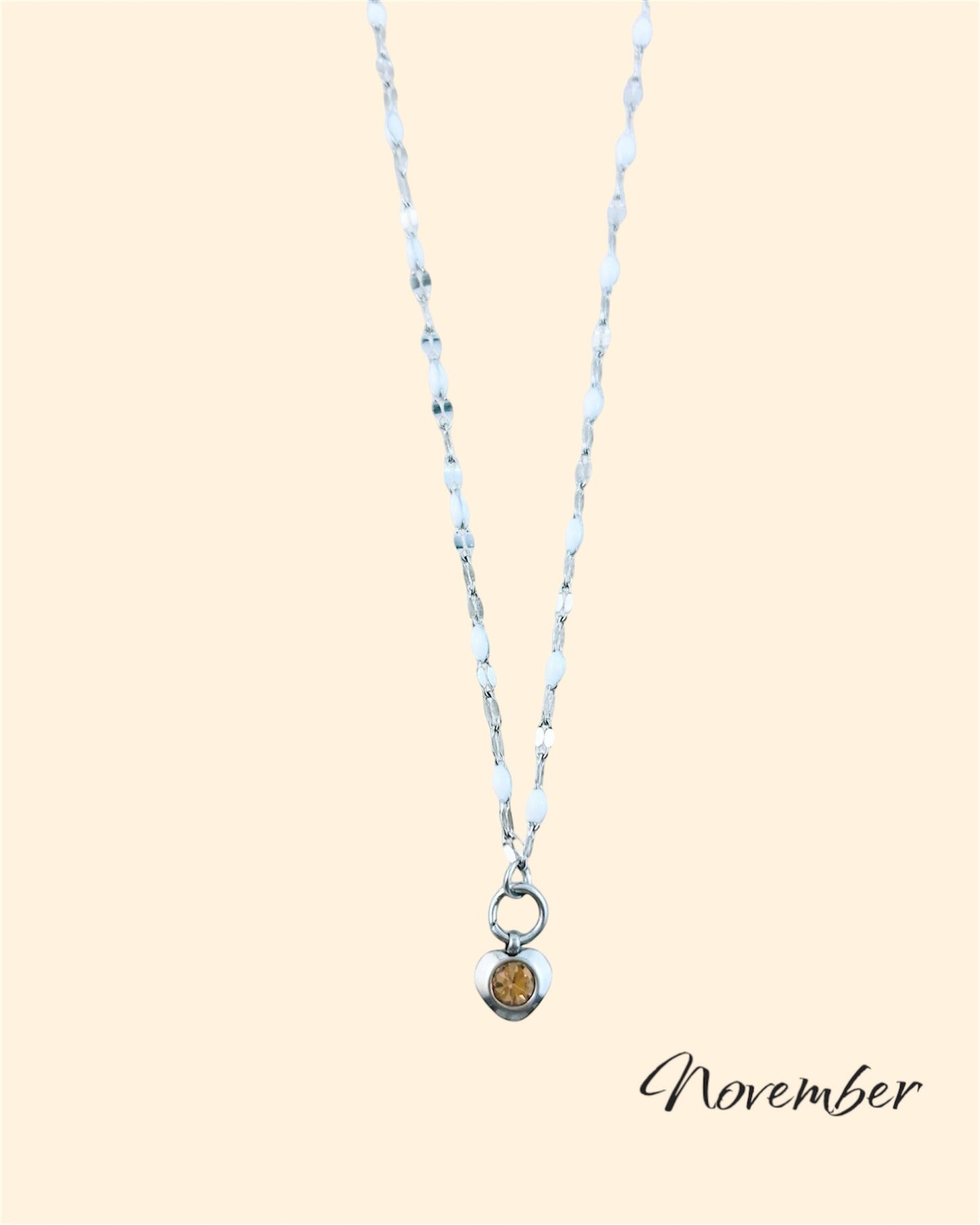 Heart Stone Necklaces in silver - various birthstone colours