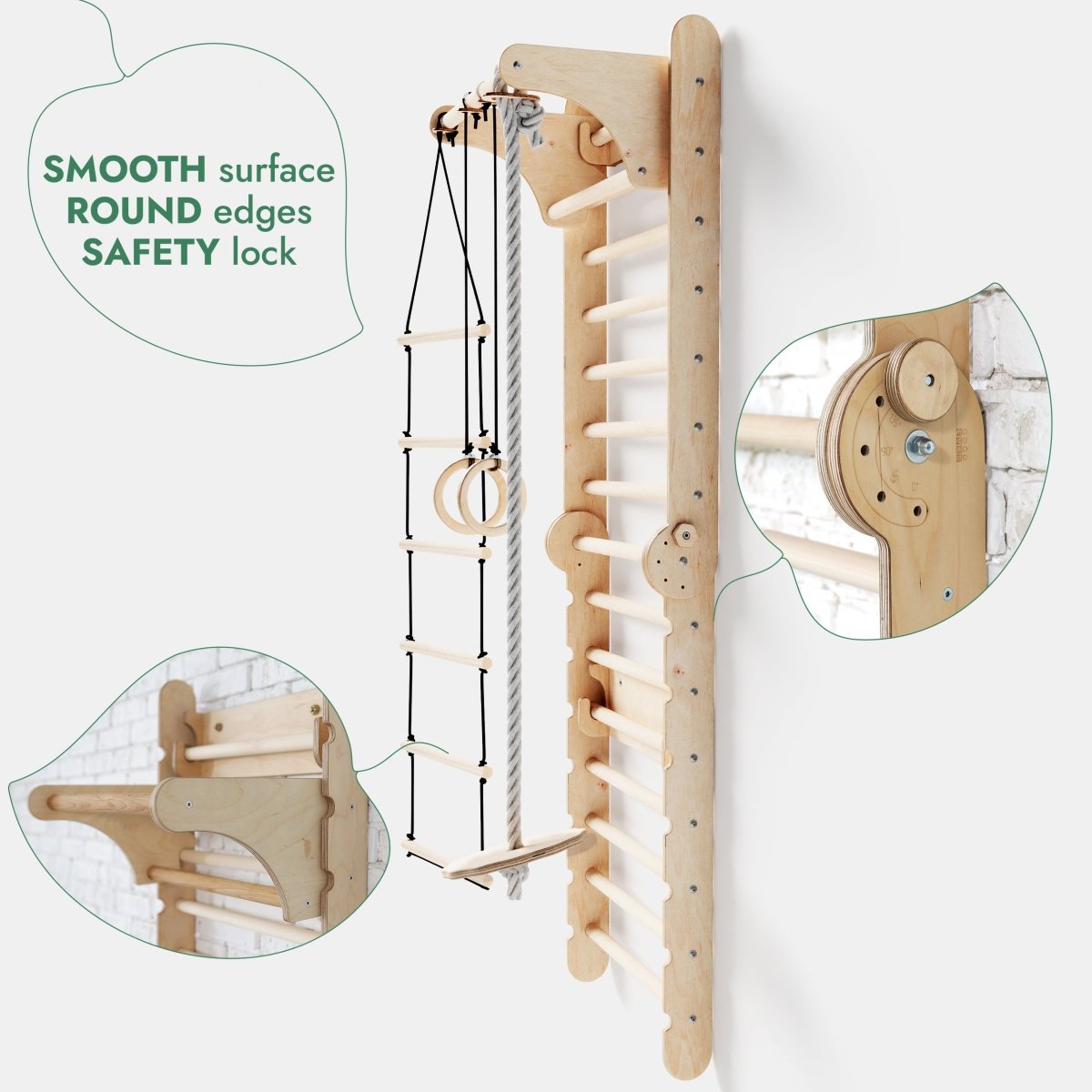3in1: Wooden Swedish Wall / Climbing ladder for Children + Swing Set + Slide Board
