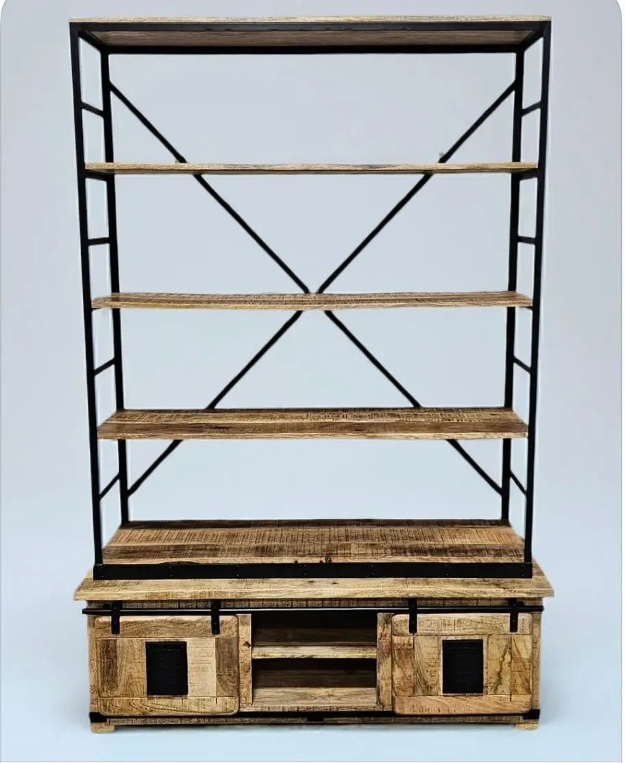 Bibliothèque Farmhouse en bois de manguier brut