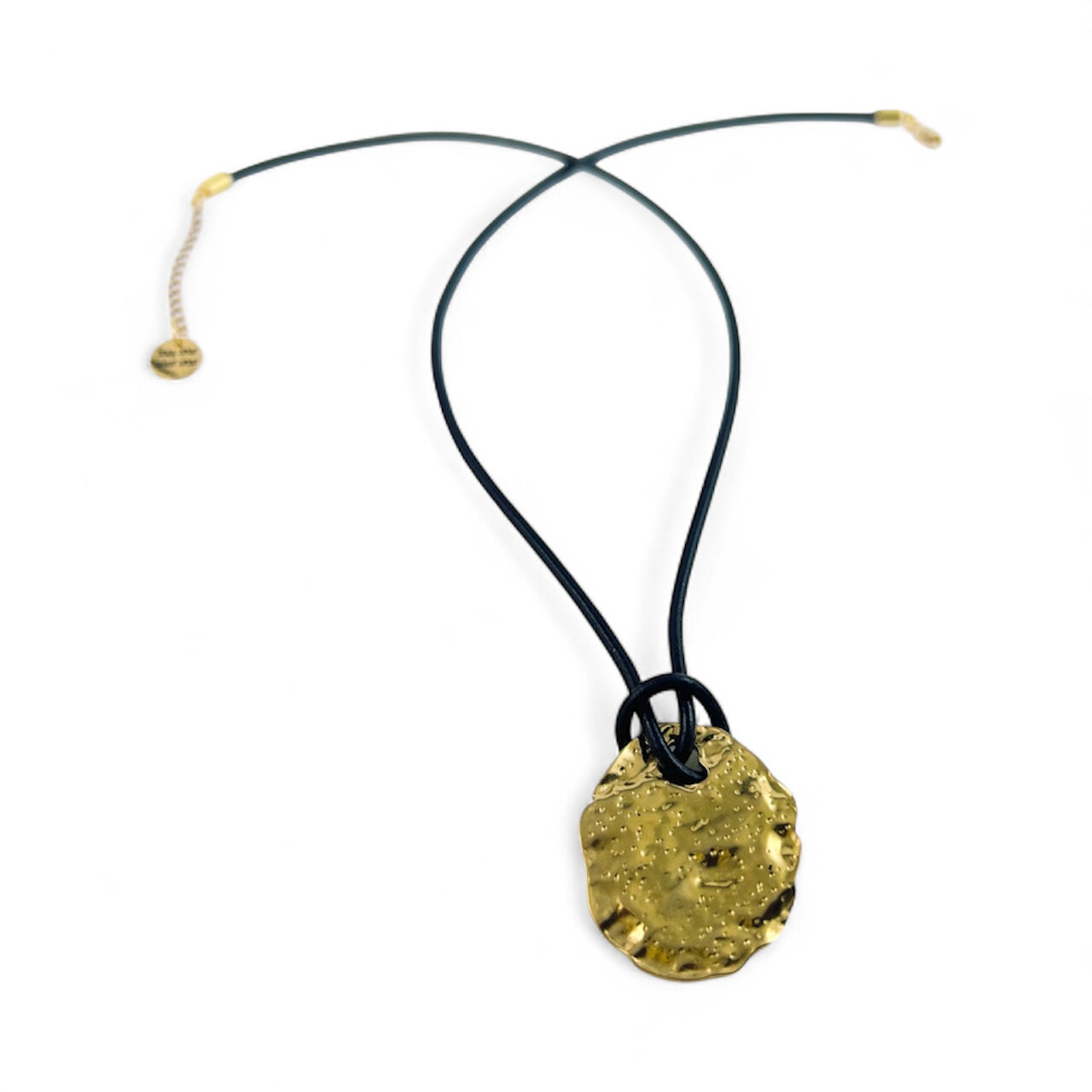 Gold Sculptural Leather Cord Necklace
