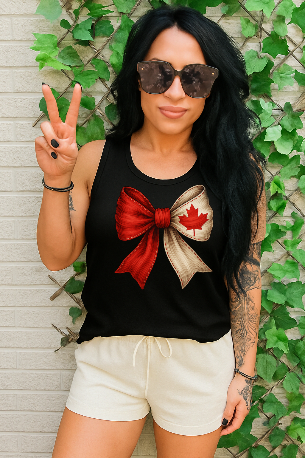 T-Shirt Hoodie Crewneck  Canada Bow – Red & White Maple Leaf Ribbon #2