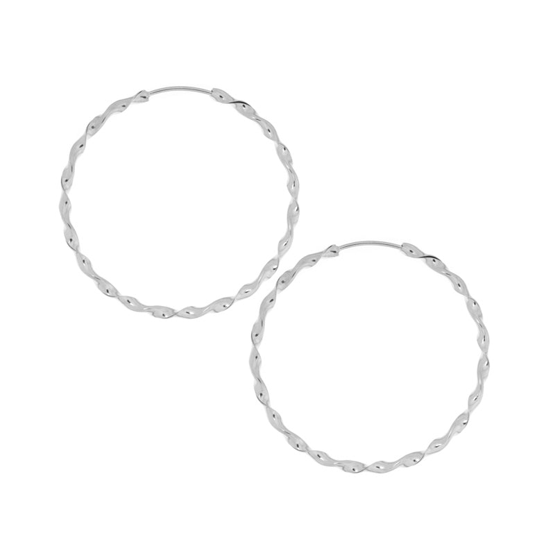 47mm Twisted Silver Hoop Earrings