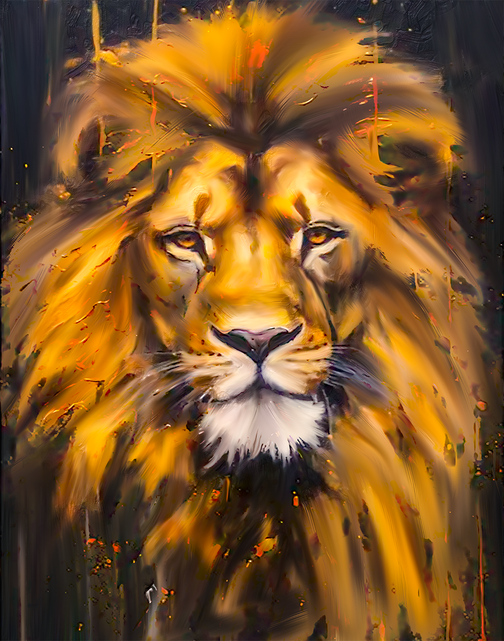 Canvas Lion Head - Wildlife Wall Art - Gold  Glitter