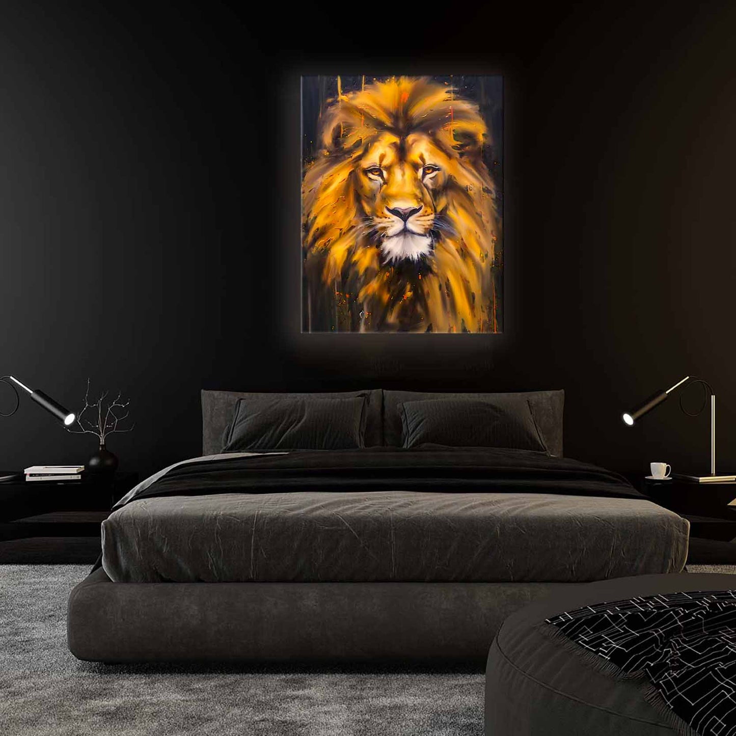 Canvas Lion Head - Wildlife Wall Art - Gold  Glitter