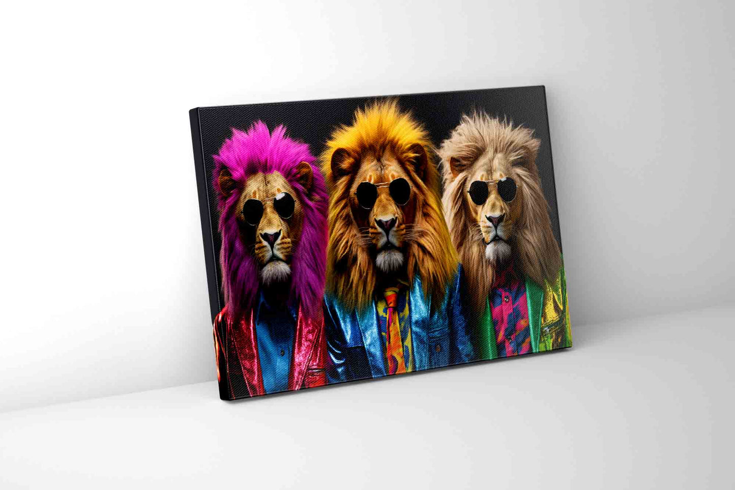 Wildlife Wall Art-The three cool lions-Canvas Print-Gold Varnish