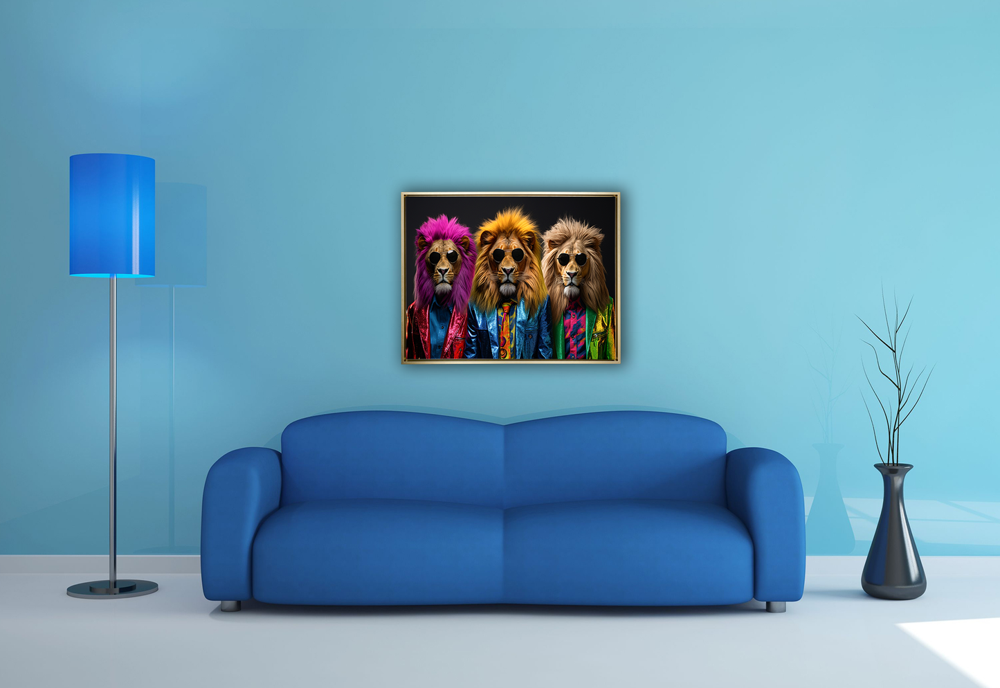 Wildlife Wall Art-The three cool lions-Canvas Print-Gold Varnish