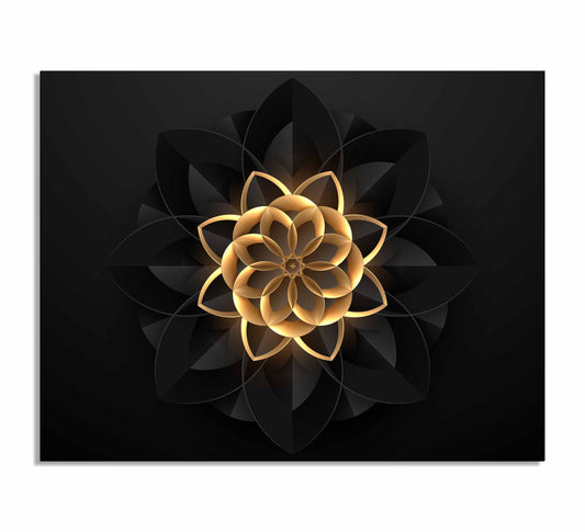Wall Art Abstract Flower in Black and Gold- Fine and Modern wall art - Gold varnish