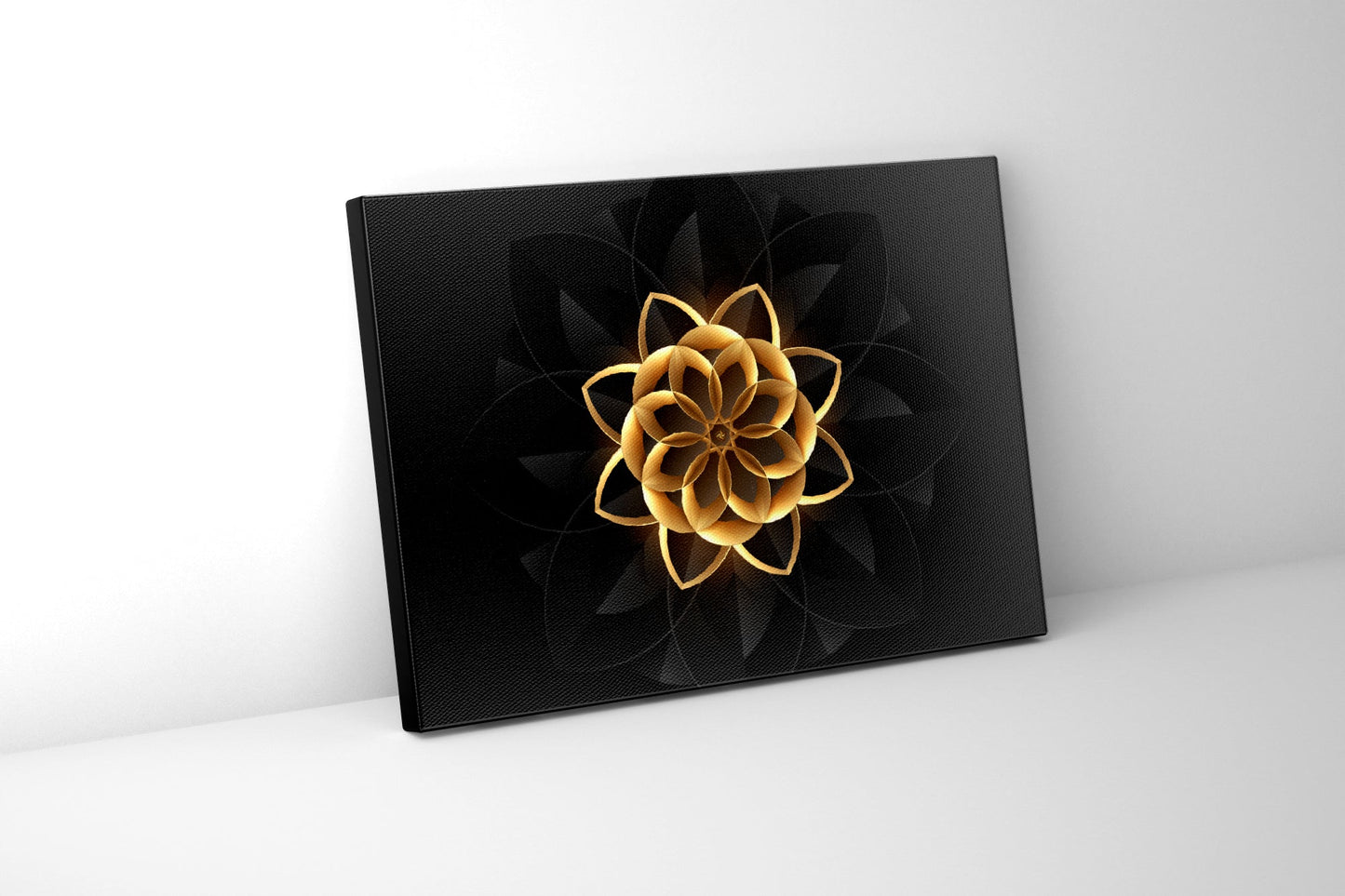 Wall Art Abstract Flower in Black and Gold- Fine and Modern wall art - Gold varnish