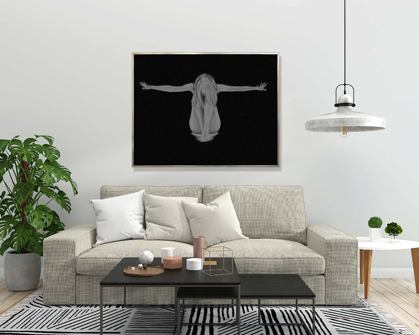 Canvas Wall Art decor-Span - Feminine Modern Art- Silver varnish