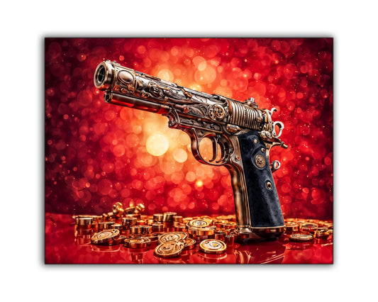 Wall Art-Gun & money -Canvas Printed-Pop art