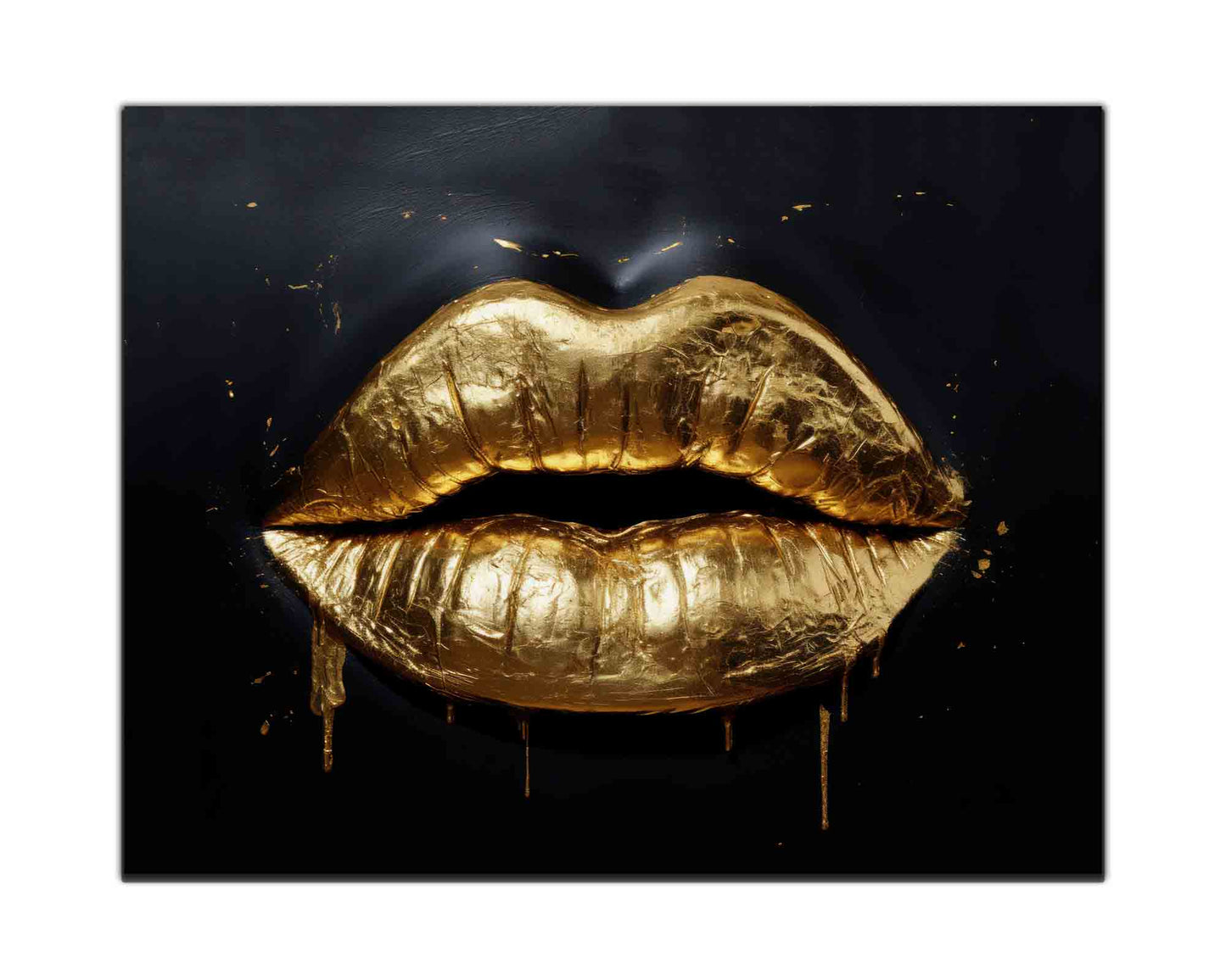Wall Art Gold Lips 48" x 36" Fine Art Canvas