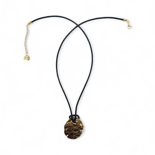 Gold Sculptural Leather Cord Necklace