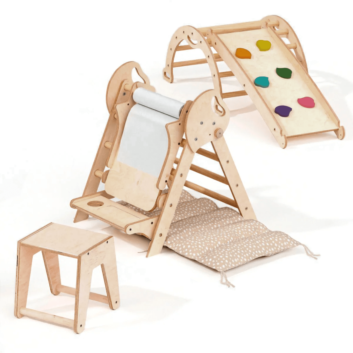 4in1 Montessori Climbing Set: Pikler Triangle, Arch, Slide Board, and Cushion for Toddlers (1–3 Years)