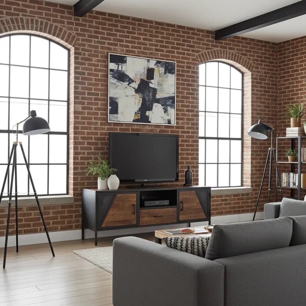 Meuble Télé AZERA Bois de Manguier et acier gris vintage