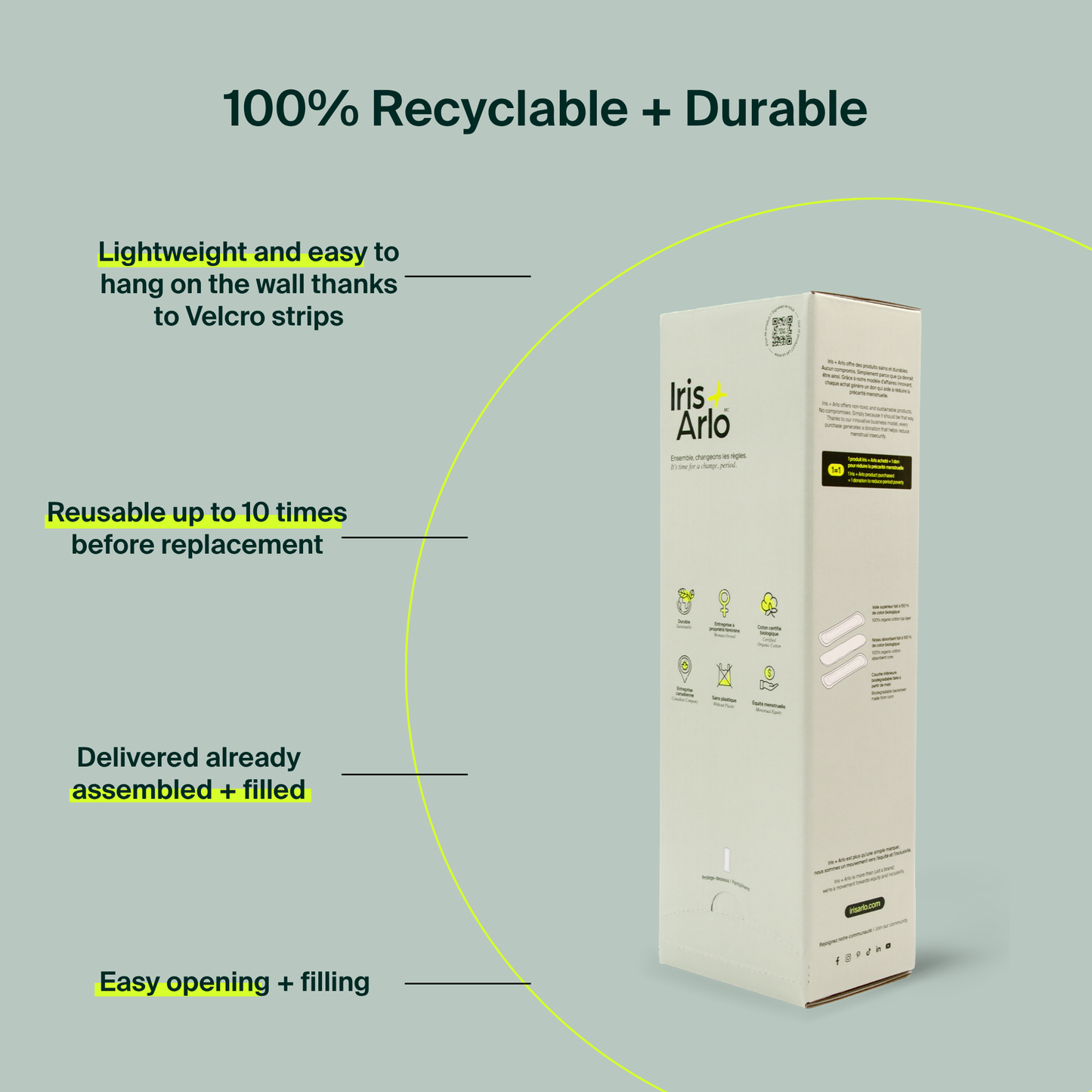 Wall-Mounted Cardboard Dispenser, 100% Organic Cotton Pantyliners