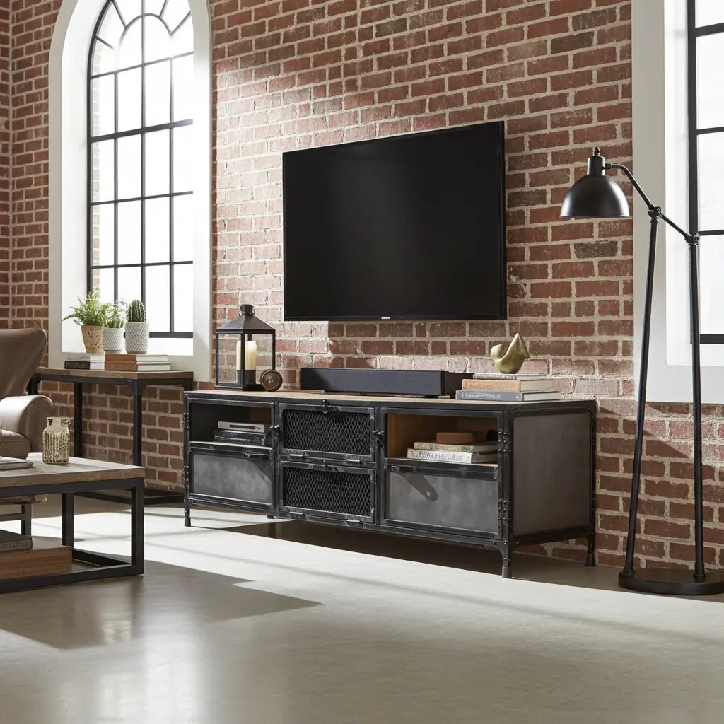 Meuble Télé Ibiza en bois de manguier et acier brut